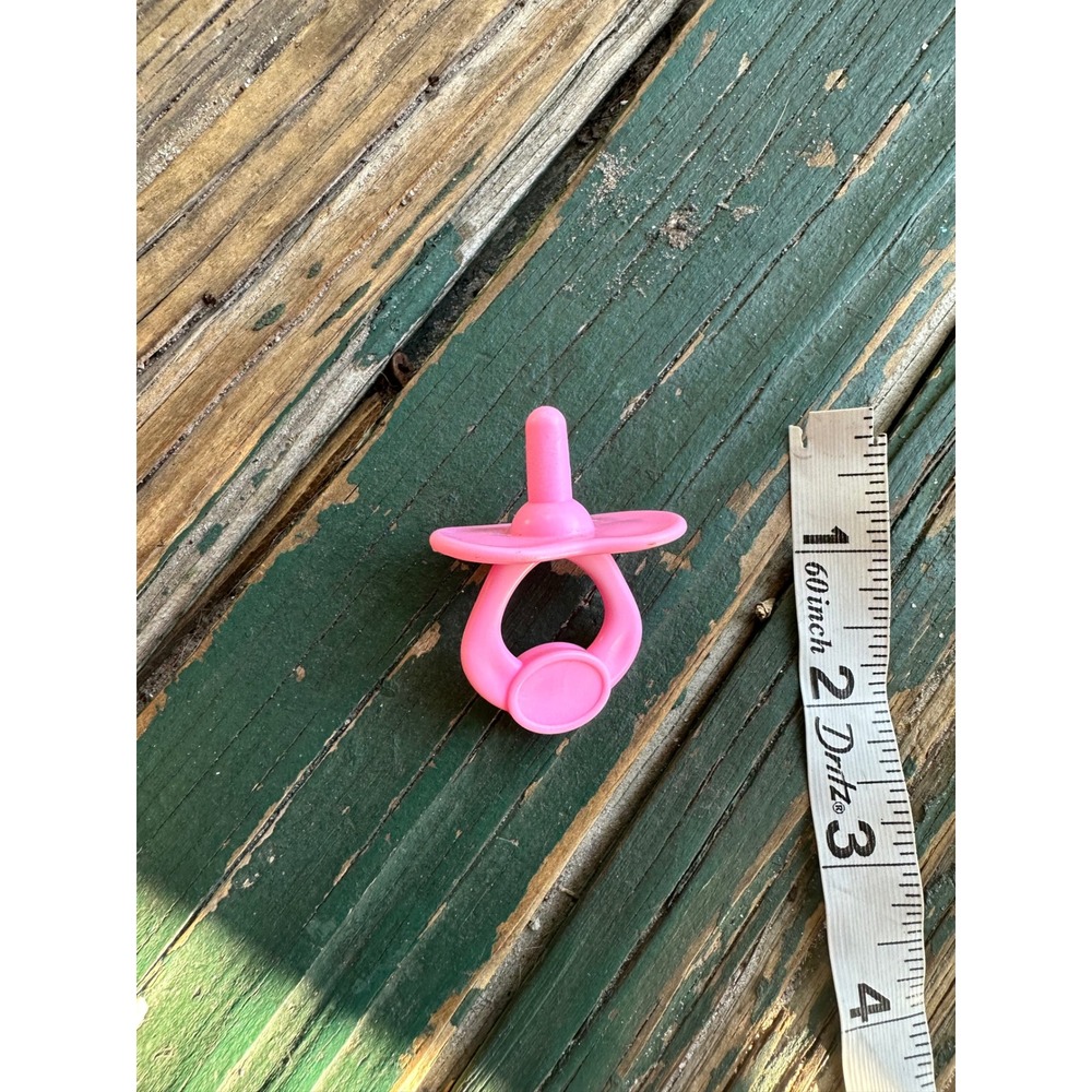 Vintage Pink Plastic Doll Pacifier Accessory Baby Embossed Toy 2 Inch A3591